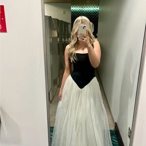 Elegant Black and White Maxi Dress (Basque Waist Dress)